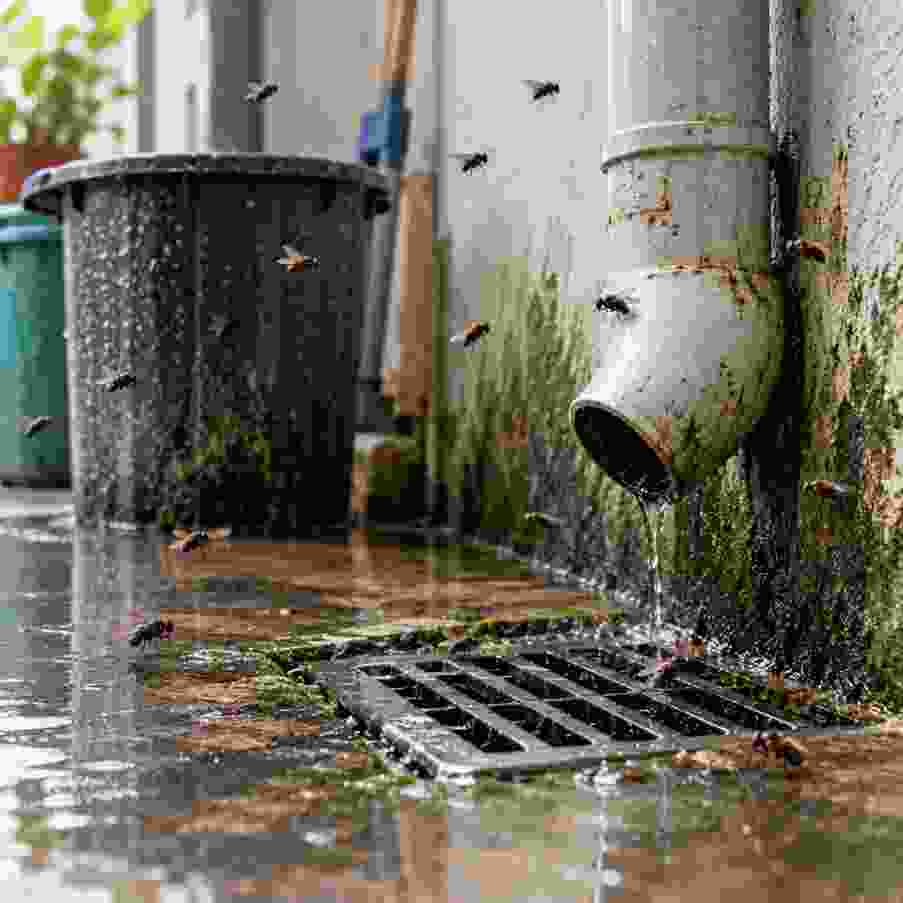 Flies around drains and damp areas