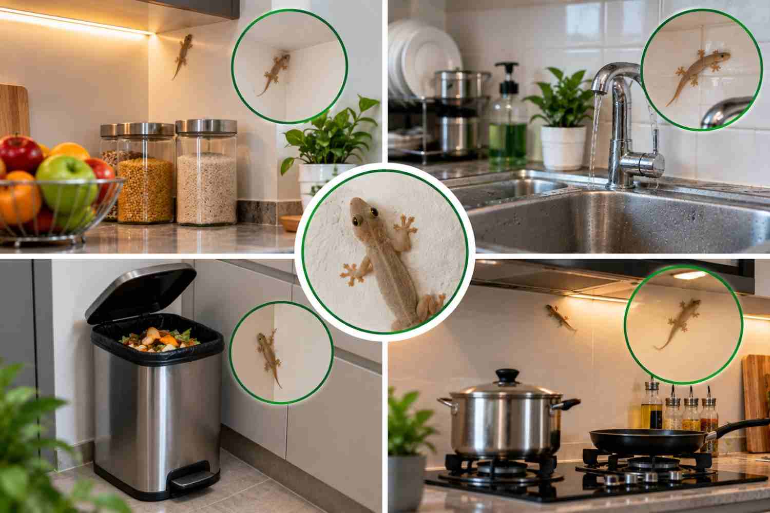 Lizards around kitchens and food areas